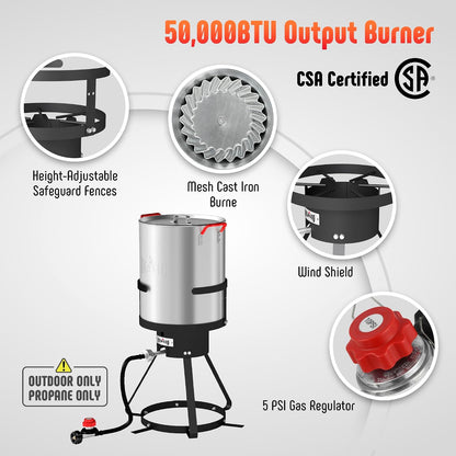 30 QT Turkey Fryer Pot with Basket and Burner for Outdoor Cooking | Turkey Fryer Pot for Crawfish, Shrimp, Lobster Boiling and Turkey Frying6