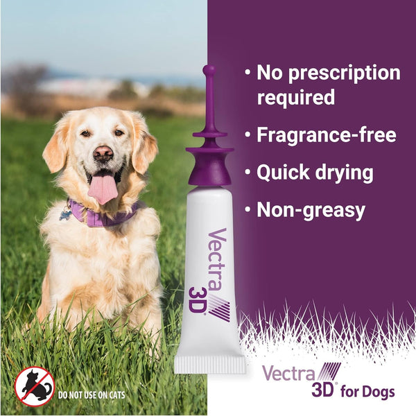 Vectra 3D Flea and Tick Prevention for Large Dogs 56–95 Lbs, 3‑Month | Kills and Repels Fleas, Ticks & Mosquitoes | Fast‑Acting, Waterproof, No Prescription Needed6
