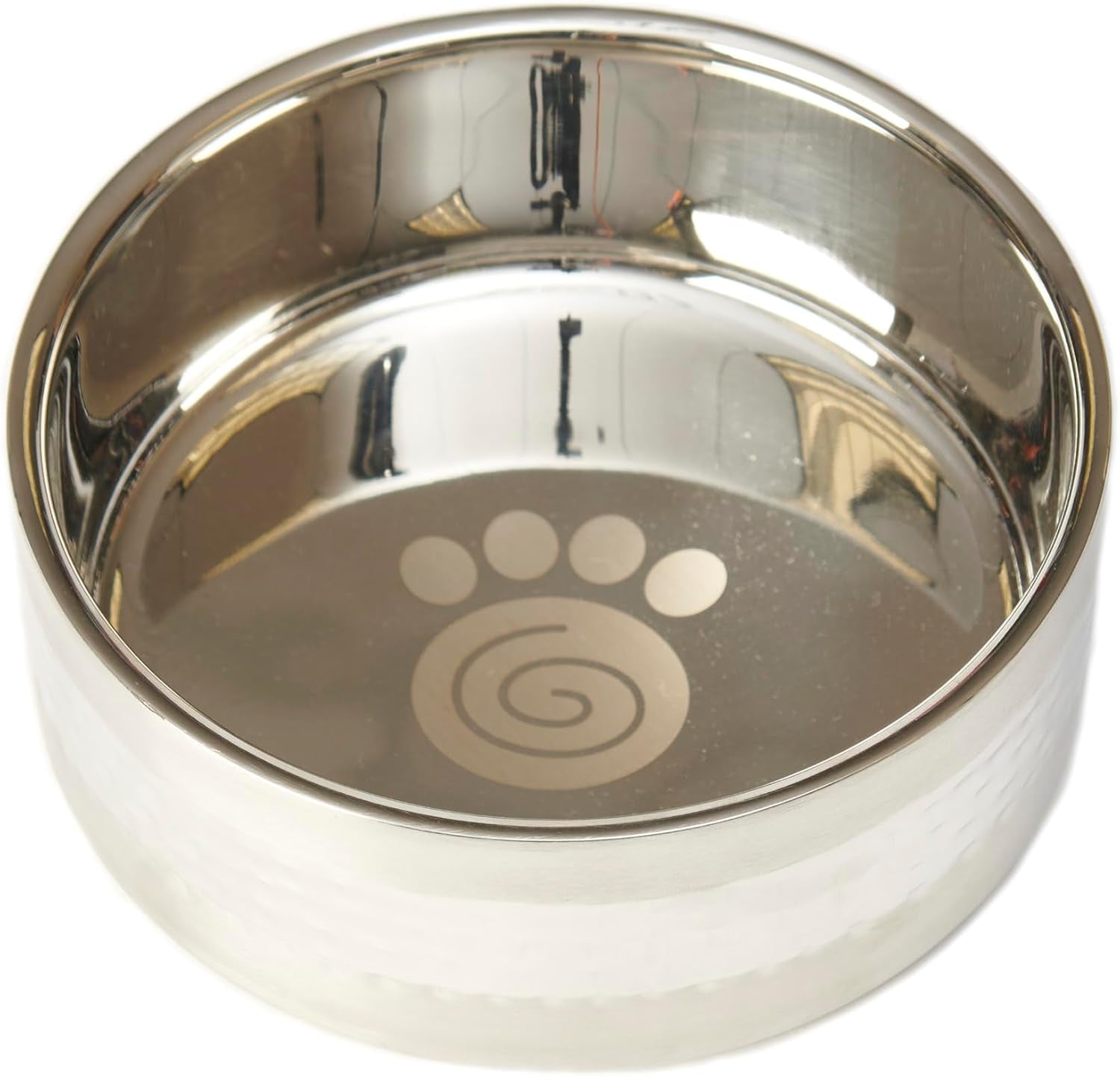 petrageous-18435-sanibel-stainless-steel-hammered-double-walled-dog-bowl-5-9-inch-width-and-2-44-inch-height-3-cups-capacity-metallic
