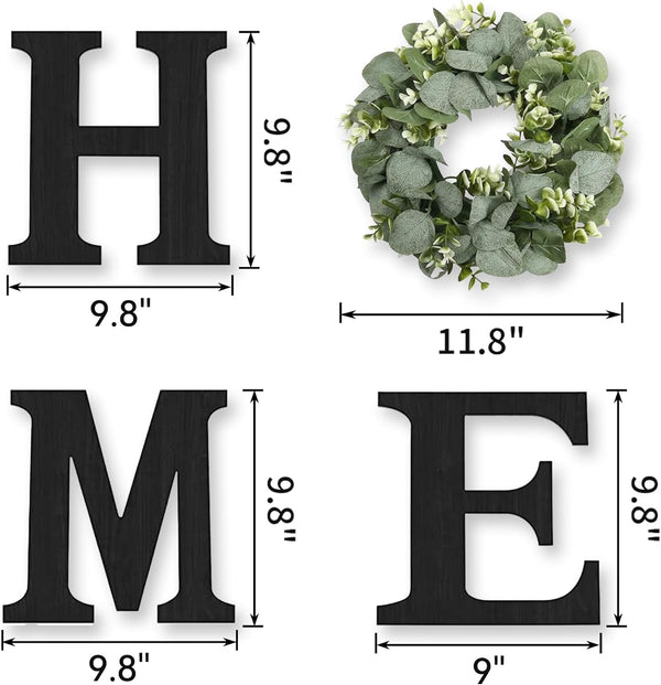 Wood Home Sign with Eucalyptus Wreath for O Home Decor Wall Decor | Hanging Farmhouse Wall House Decor Wood Letters for Wall Art Rustic Home Decor Wall Decor Living Room Kitchen Entryway Black5