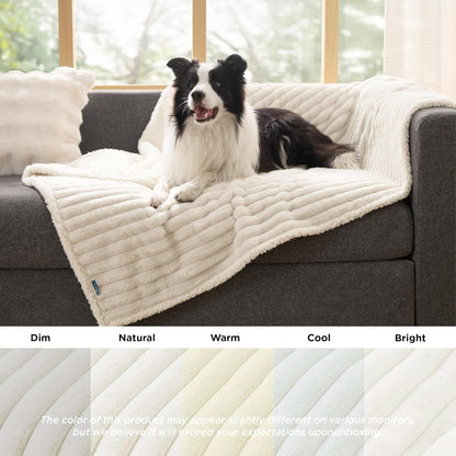 Bedsure Comfyfleece™ Waterproof Dog Blankets for Large Dogs,50X60 Cream | Soft Plush Couch Cover,Washable Corduroy Fleece for Furniture Protector,Cozy Calming Reversible Pet Blanket for Senior Dogs6