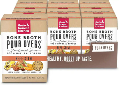 The Honest Kitchen Human Grade Bone Broth POUR OVERS Wet Toppers for Dogs (12 Pack), 5.5 Oz - Beef Stew1