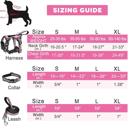 WINSEE Pet Harness Collar and Leash Set, All-In-One Reflective Dog Harness No Pull with Adjustable Buckles for Puppies, Small, Medium, Large, and Extra-Large Dogs (Large, Pink)7