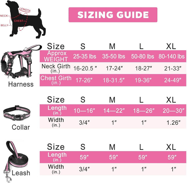 WINSEE Pet Harness Collar and Leash Set, All-In-One Reflective Dog Harness No Pull with Adjustable Buckles for Puppies, Small, Medium, Large, and Extra-Large Dogs (Large, Pink)7