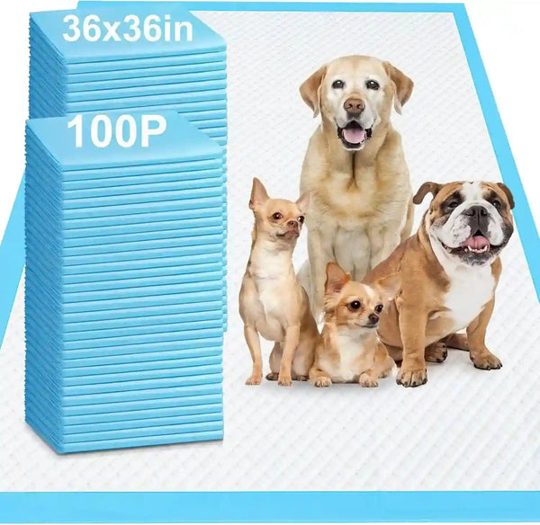 100-pack 36x36in dog training pads with happy dogs on white textured surface11