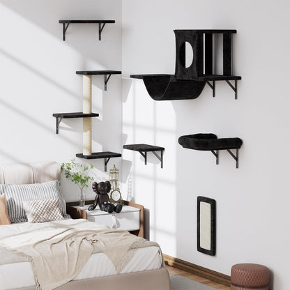 12-In-1 Cat Wall Shelves, Wall Mounted Cat Climber | with Condo House, Scratching Post, Bridge Ladder, Space-Saving Indoor Play Furniture for Kittens, Black4