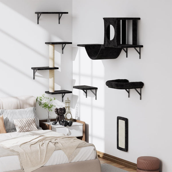 12-In-1 Cat Wall Shelves, Wall Mounted Cat Climber | with Condo House, Scratching Post, Bridge Ladder, Space-Saving Indoor Play Furniture for Kittens, Black4