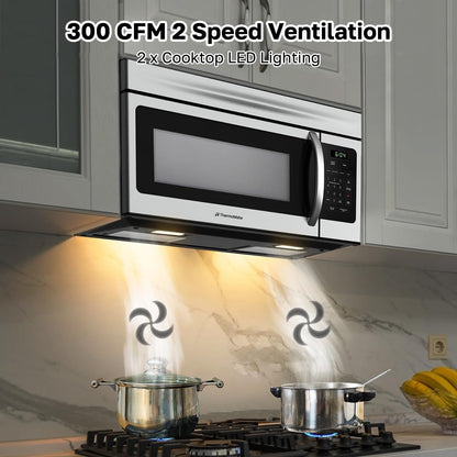 30" over the Range Microwave Oven,  1.7 Cu. Ft. Capacity Microwave over the Stove with One Touch, 1000 Cooking Watts, 300 CFM, 10 Power Levels, LED Lighting, Stainless Steel4
