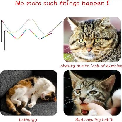 Cat Wand Toys Interactive Kitten Toys for Indoor Cats-2Pcs | Colorful Teaser Wand String for Exercise Kitten Stick Kitty Rope Toy Rainbow Ribbon Cat Charmer5
