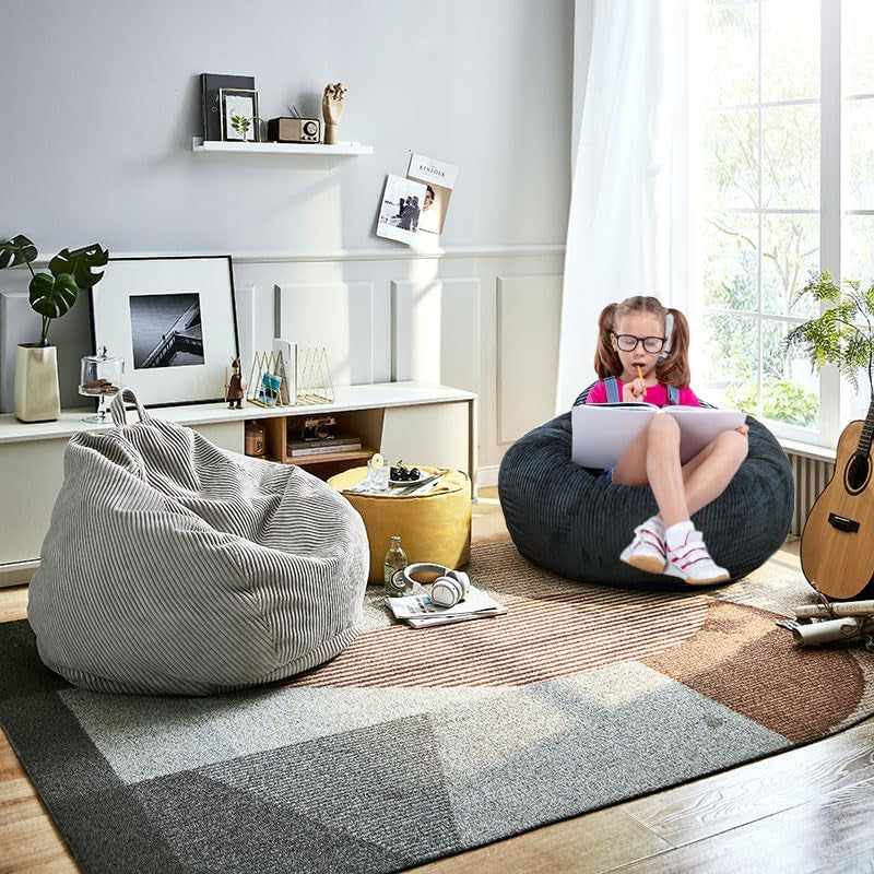 bean-bag-chair-with-faux-rabbit-fur-cover-for-teens-and-kids-with-filling-memory-foam-bean-bag-chairs-soft-faux-fur-fabric-2-5-feet-round-fluffy-bean-bag-sofa-essential-for-reading-games
