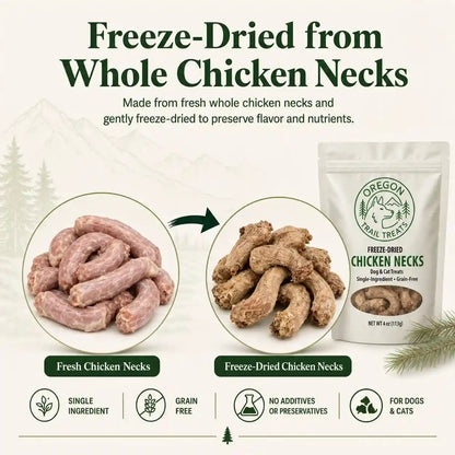 Oregon Trail Treats Freeze-Dried Chicken Necks Dog Treats - Single Ingredient 4 Oz4