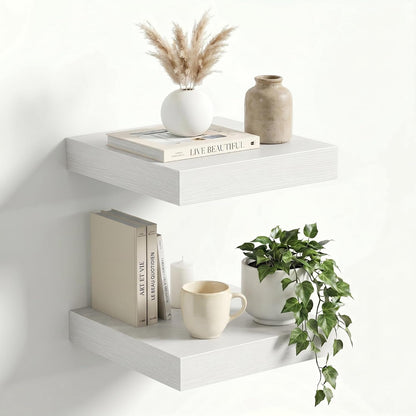 White Floating Shelves for Wall, Set of 2, 12 Inch Wall Shelves with Invisible Brackets, 12" Deep X 2" Thick Display Shelves for Bathroom Bedroom Living Room Kitchen1