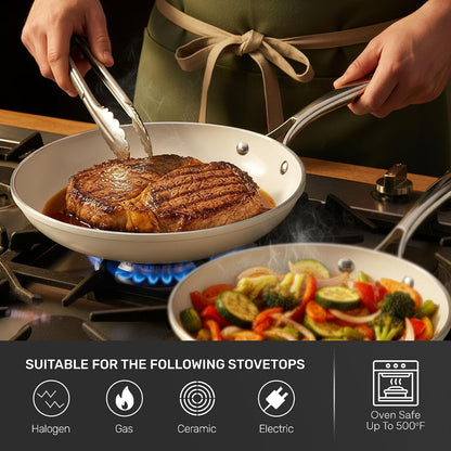 12 Pc Ceramic Cookware Set Nonstick, Ceramic Pots and Pans Set Non Stick with Steamer for Cooking, Non Toxic PFOA PFOS Free, Premium Stay Cool Handles, Oven & Dishwasher Safe5