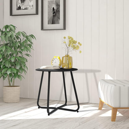 Patio Small Side Table Waterproof round Metal Steel Weather Resistant Portable Outdoor and Indoor End Table for Garden Balcony Yard, Black8