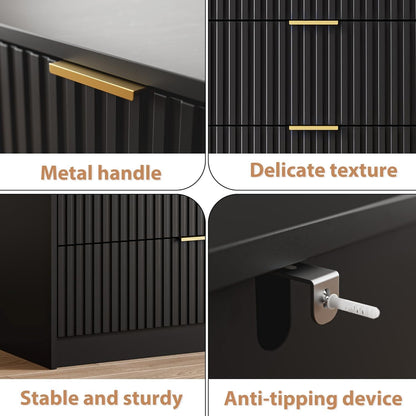 Black 6 Drawer Dresser for Bedroom, 55" Wide Modern Chest of Drawers with Gold Metal Handles, Fluted Wood TV Stand for Living Room, Hallway4