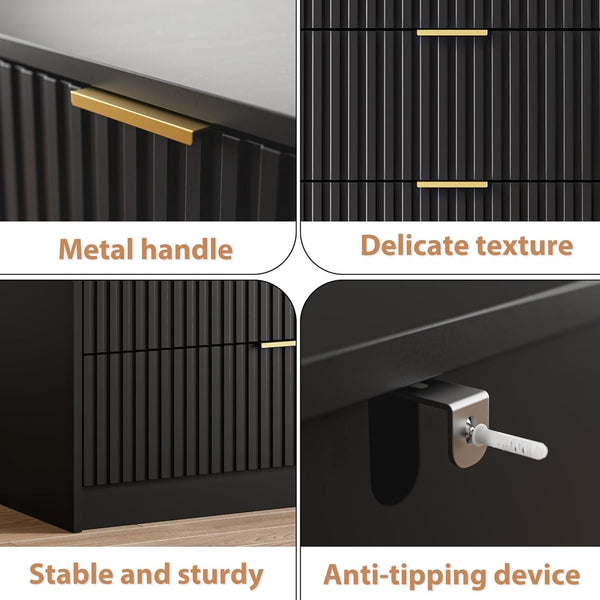 Black 6 Drawer Dresser for Bedroom, 55" Wide Modern Chest of Drawers with Gold Metal Handles, Fluted Wood TV Stand for Living Room, Hallway4