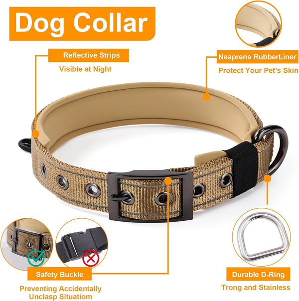 Annchwool No Pull Dog Harness,Heavy Duty Reflective Collar & Leash Set-Leash with Double Handle & Car Seatbelt Clip-Easy Control for Walking Training Medium Large Size Dogs(Brown,L)3