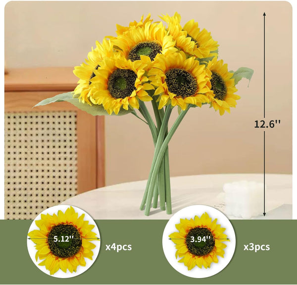 7Pcs Realistic Silk Sunflowers Artificial Flowers,12.6''Fake Sunflowers with Adjustable Long Stem&Detachable Flower Head,Perfect for Home Decor,Wedding,Diy,Sunflowers Decoration for Indoor&Outdoor2