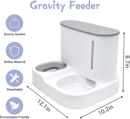 Kathson Automatic 2 in 1 Cat Feeder and Water Dispenser, Gravity Feed Pet Feeder for Indoor & Outdoor Cats (Grey)2