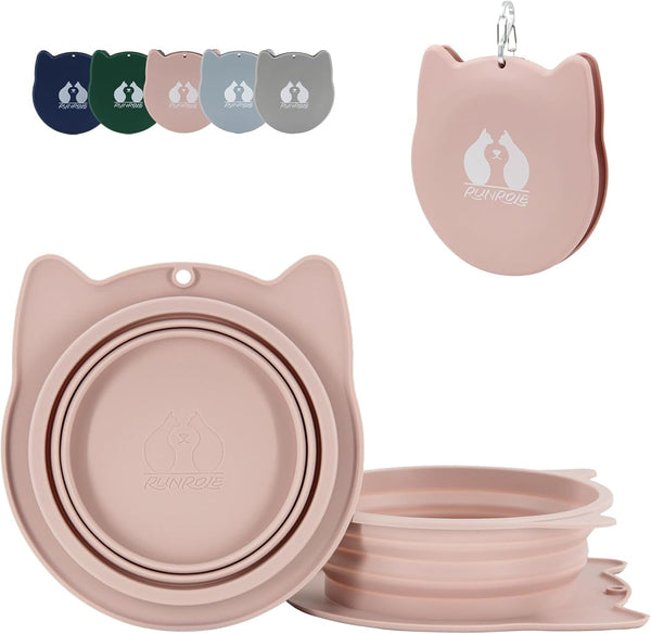 RUNROLE 2 in 1 Collapsible Dog Travel Water Bowls, Portable Pet Cat Bowl | Slot Together & Use Separately, Bpa-Free Silicone Feeding Watering Foldable Travel Bowls, Pet Travel Food Dishes, 20OZ+27OZ10