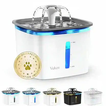 Veken automatic pet water fountain with LED light, 5 color options, 2023 Pet Innovation Award winner1