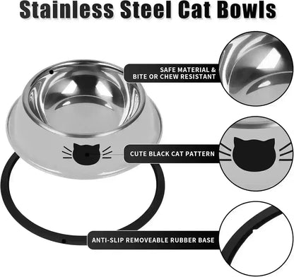 Stainless steel cat bowl with cute black cat face, anti-slip rubber base, safe chew-resistant material3
