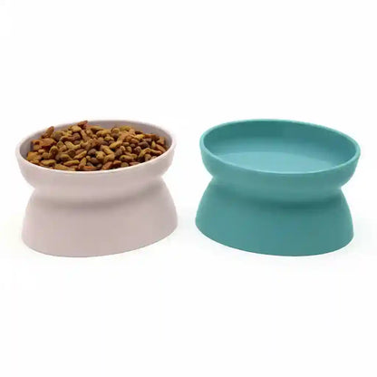Elevated pet bowls with dry food and water, ideal for cats and dogs1