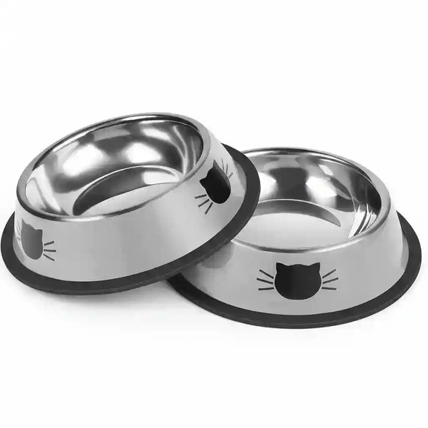 Stainless steel cat bowls with non-slip base and cute cat face design for pet food and water1