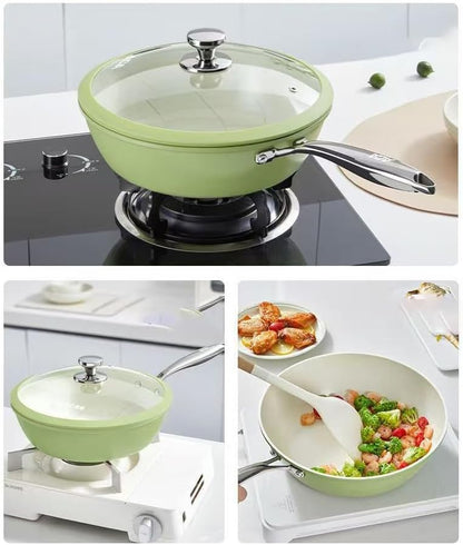 Nonstick Ceramic Frying Pan, Stir Fry Pans with Lid, Gas Electric & Induction Compatible (Green, Pan with Lid 12 Inch)7