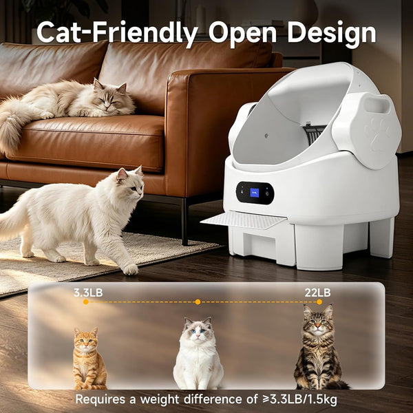 Automatic Cat Litter Box,Self Cleaning,Infrared Sensor,Display,8L Waste Bin | Spacious Interior,Ultra-Quiet,Kitten & Senior Friendly,Clumping Litter Compatible,Anti-Pinch,Tool-Free Clean,Open-Top,White2