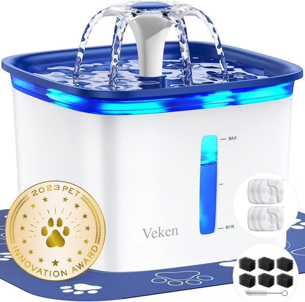 Veken Innovation Award Winner 95Oz/2.8L Cat Water Fountain | Automatic Pet Fountain Dog Water Dispenser with Replacement Filters & Silicone Mat, Gift for Cats, Dogs, Multiple Pets (Grey)14