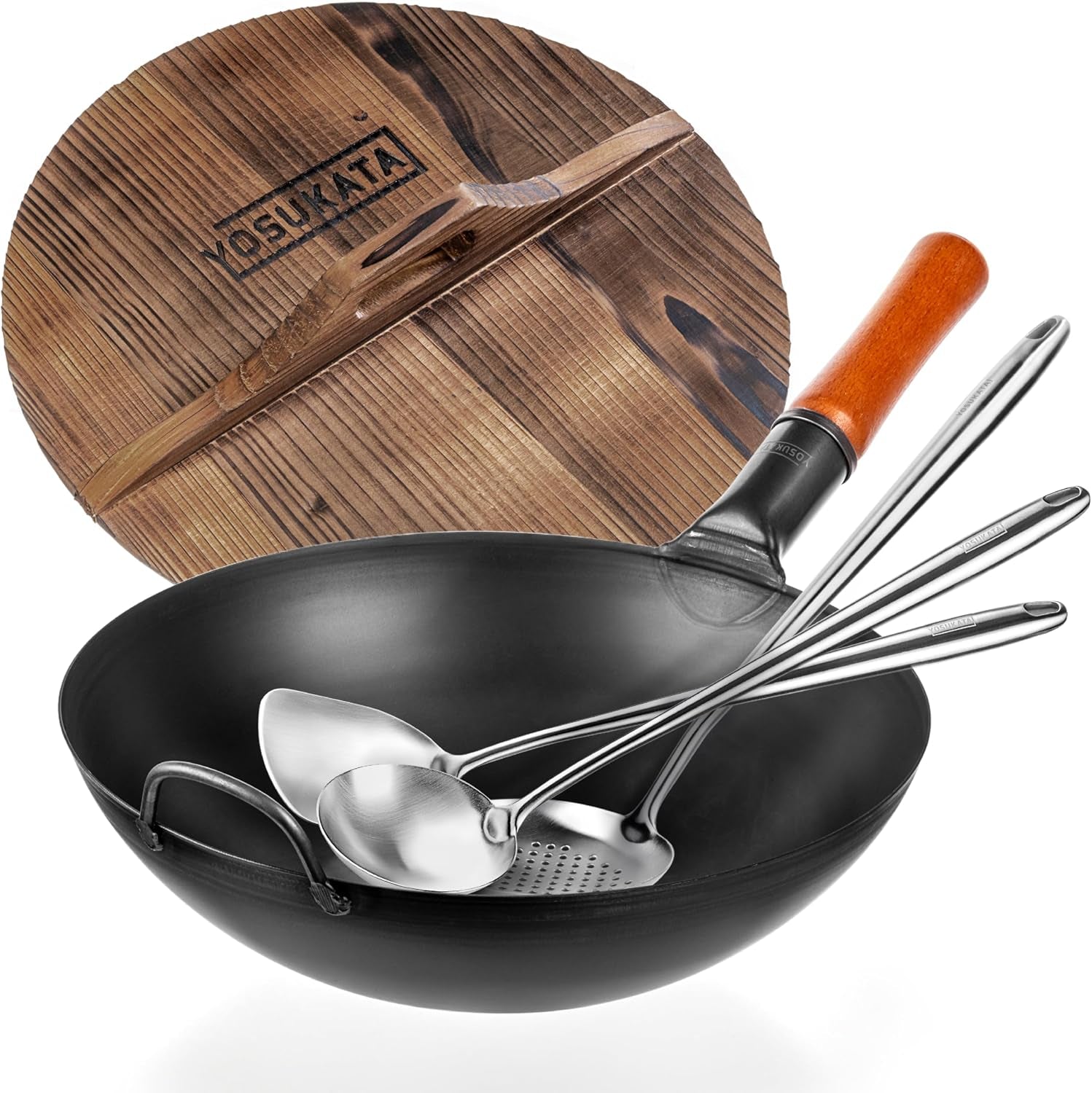 carbon-steel-wok-and-stir-fry-pans-14-in-premium-wok-cover-14-inch-pan-lid-17-spatula-and-ladle-skimmer-spoon
