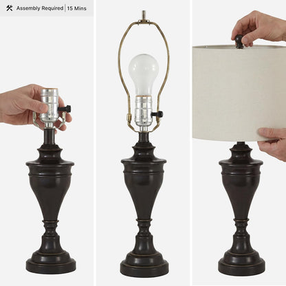 Signature Design by Ashley Table Lamp Set of 2, Dark Bronze | Fabric Hardback Shade, 28.5 Inches Tall, Traditional Double Pillar Base, 3-Way Switch, Living Room Use, Darlita Series3