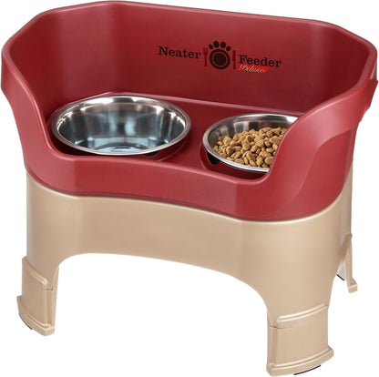 Neater Feeder Deluxe Mess-Proof Elevated Dog Bowls for Small Dogs (Up to 19 Lbs), 2 Height Adjustable (6” & 7.5”) No-Spill Raised Dog Bowl Stand, Stainless Steel Food Bowl Set, Made in USA, Cappuccino22