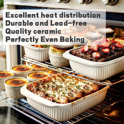 Baking Dish 5.1 Quarts, Casserole Dishes for Oven, Baking Pan with Handles, Lasagna Pan Deep, Large Casserole Dish, Rectangular Ceramic Bakeware (White, with Lid)5