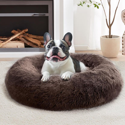 JOLLYVOGUE Small Dog Bed, Calming Dog Beds for Small Dogs & Indoor Cats - 20 Inches Donut Washable Cat Bed for Kittens & Puppies, round Fluffy Plush Faux Fur Pet Beds(Smoke Grey)10