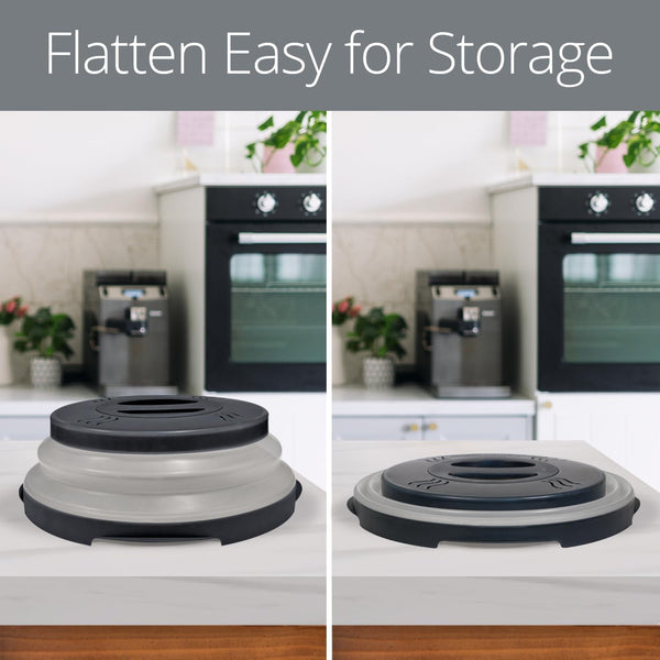 Magnetic Microwave Splatter Cover - 12-Inch Collapsible - Black | High Power, Stronger Magnetic Grip, Bpa-Free Lid, Vented Plate Guard with Steam Vents, Dishwasher Safe, Space-Saving Storage6
