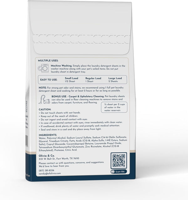 O&C Pet Laundry Detergent Sheets – Enzyme-Powered Odor & Stain Remover for Dogs & Cats | Eliminates Pet Urine, Dander & Body Oils | Mess-Free, HE Compatible | 60 Loads2