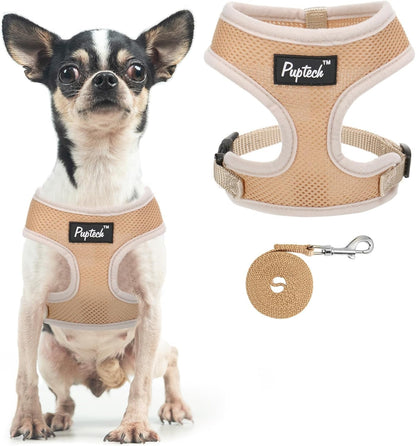 PUPTECK Soft Mesh Dog Harness Small Sized and Leash Set Pet Puppy Cat Comfort Padded Vest No Pull Harnesses, Beige, S28