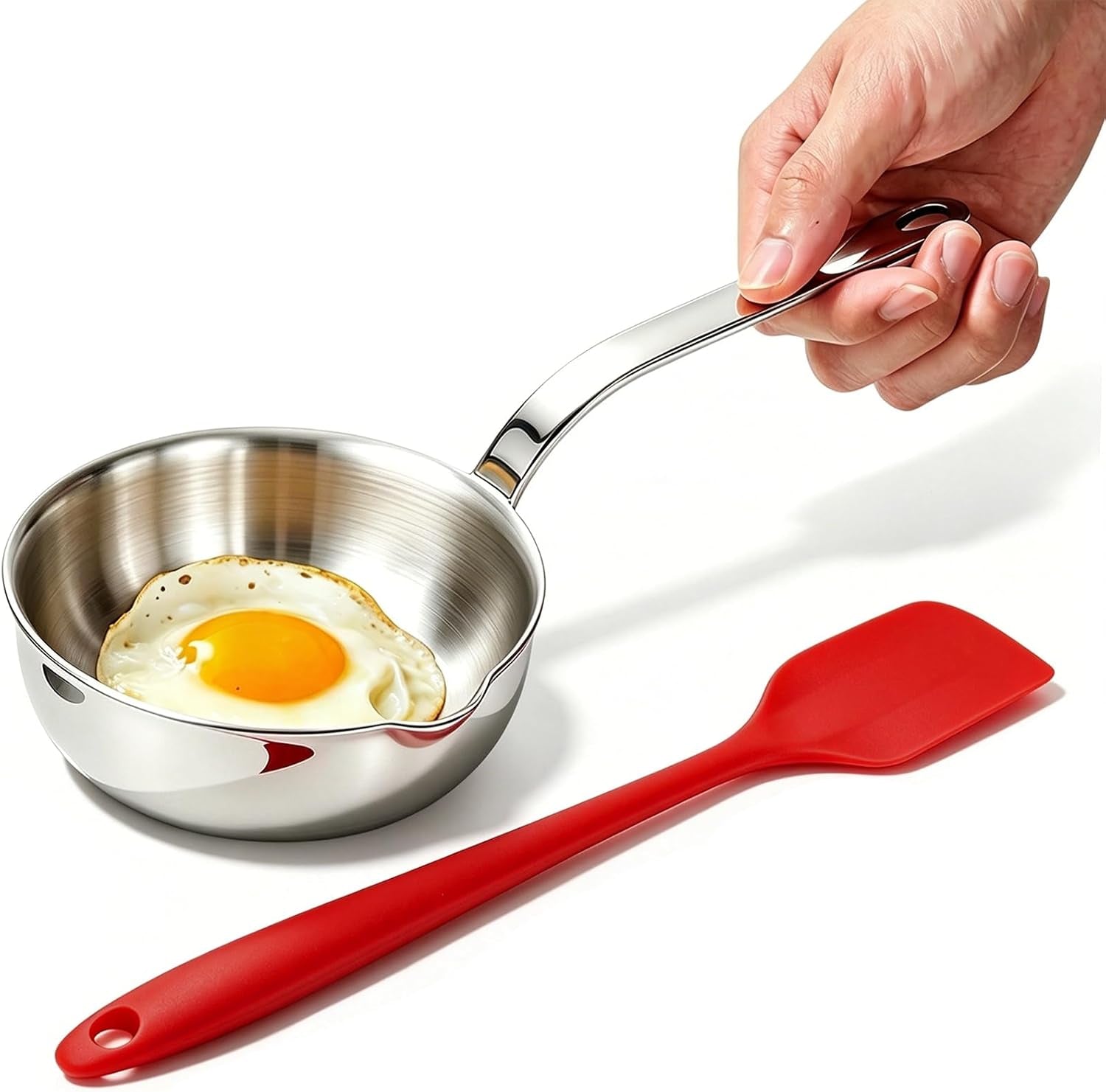 5-1-inch-mini-egg-pan-stainless-steel-sauce-pan-omelet-pan-with-pour-spout-1-2-quart-frying-pan-sus304-stainless-steel-mini-skillet-for-egg-frying-pan-butter-warmer-with-11-scraper-red
