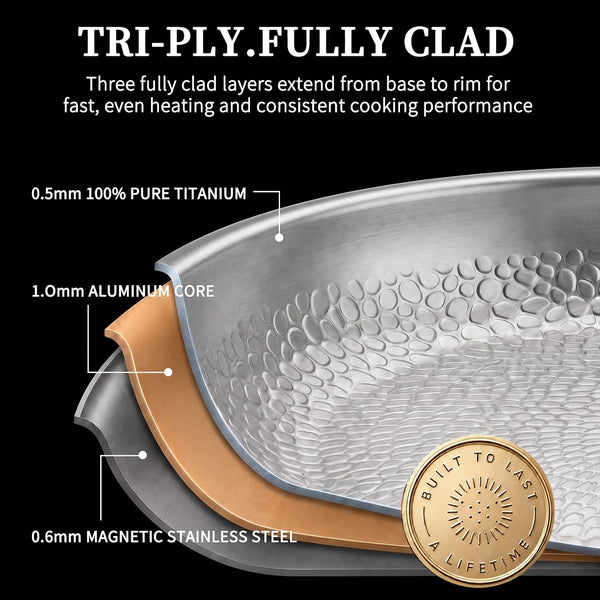 12" Titanium Pans for Cooking, 100% Pure Titanium Frying Pan | Food-Grade Titanium; Naturally Non-Toxic; No PTFE/PFOA/PFAS Coating; Induction Ready, Dishwasher Safe, Oven Safe to 1000°F5