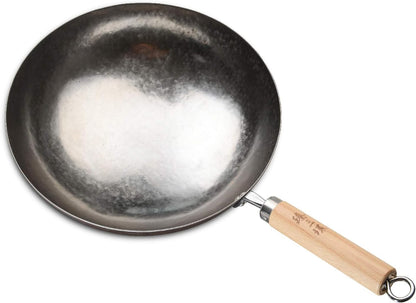 Zhensanhuan Chinese Hand Hammered Iron Pow Woks and Stir Fry Pans Wooden Handle (Silver-Not Seasoned 32Cm)1