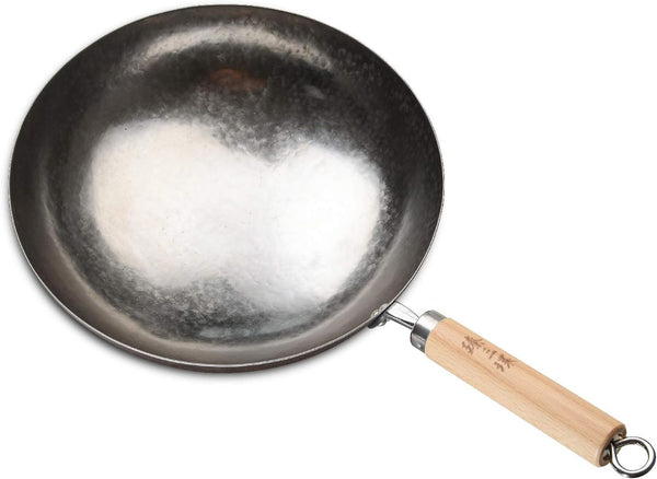 Zhensanhuan Chinese Hand Hammered Iron Pow Woks and Stir Fry Pans Wooden Handle (Silver-Not Seasoned 32Cm)1