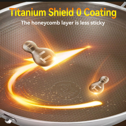 Titanium Hammered Wok with Double Handles, 2026 New Frying Pans Nonstick, Non-Stick Wok, Scratch-Resistant Non Stick Titanium Pans for Cooking,With Lid,14.17In2