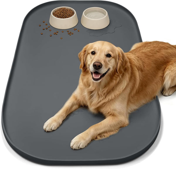 SMILOOL Waterproof Silicone Pet Food Mat with Raised Edge for Dog & Cat | 19" X 12" Non-Slip Pet Feeding Mats with Lip for Food & Water Bowl, Food Grade, Easy Cleaning, Dark Gray49