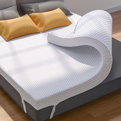Queen Mattress Topper, 3 Inch Gel Memory Foam Mattress Topper for Pressure Relief, Premium Soft Cooling Sleep, Non-Slip Design with Removable & Washable Cover, Oeko-Tex Certified1