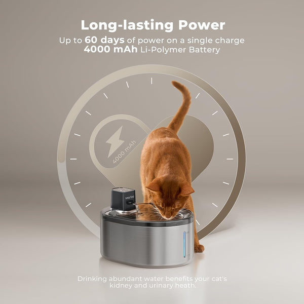 Smartoo Wireless Cat Water Fountain Stainless Steel,152Oz/4.5L Cat Fountain | Battery Operated,Cordless Pet Water Fountain for Cats & Dogs, Motion Sensor,Ultra Quiet Pump, Water Fountains for Cats Indoor4