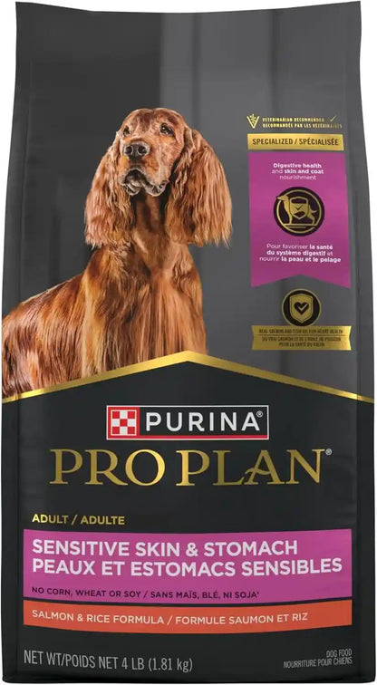 Purina Pro Plan Sensitive Skin and Stomach Dog Food Dry, Adult Salmon & Rice Formula, Digestive Health - 4 Lb. Bag4