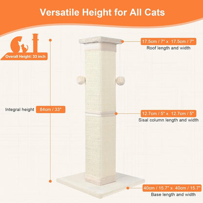 SOCATER Cat Scratching Post 33 Inch Nature Sisal Cat Scratch Post for Indoor Cats, Large Cat Scratcher Protect Your Furniture, for All Breeds2