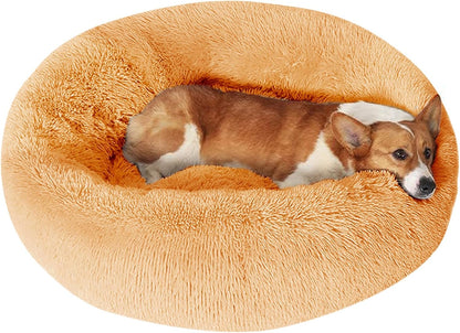 JOLLYVOGUE Small Dog Bed, Calming Soft Anti-Anxiety Donut Cat Bed, Washable round Fluffy Cushion for Small and Medium Pets (20")15